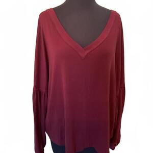 Wine Red V Neck Sweatshirt Pullover